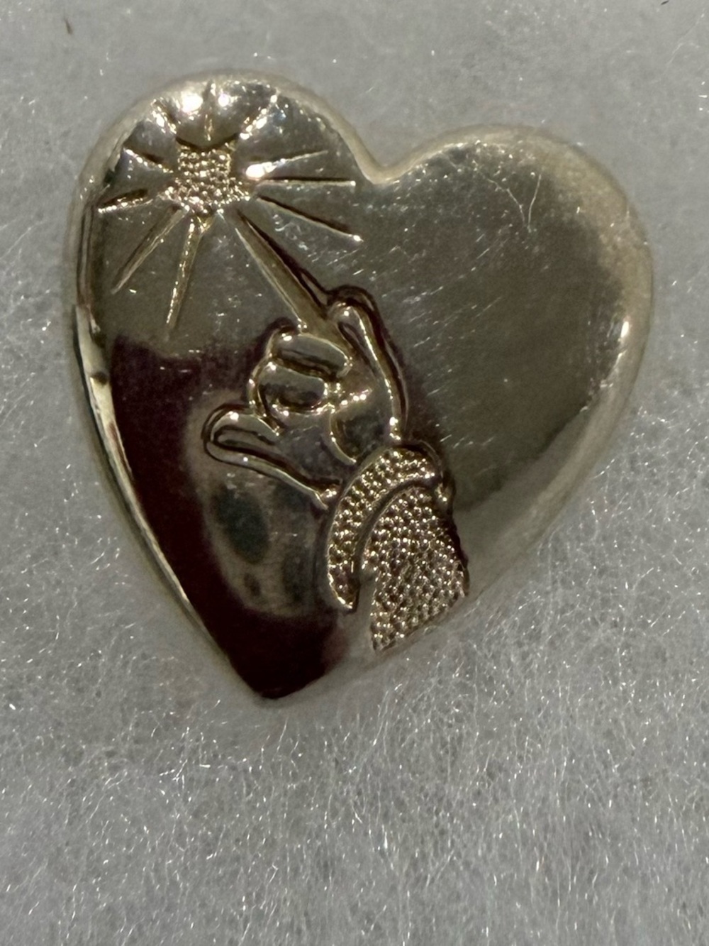 Disney Silver Heart Brooch with Starburst and Gesture Motif